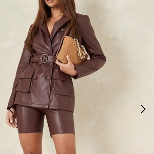 Chocolate Faux Leather Blazer & Biker Shorts